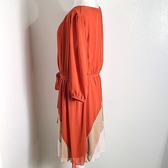 Sweet Storm Chiffon Orange Dress with Tan & White Around the Bottom, Size 20W - Picture 4 of 9